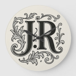 装飾付きイニシャル J.R ラージ壁時計