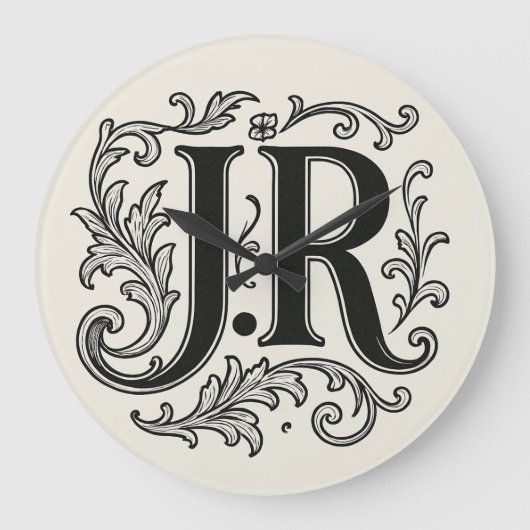 装飾付きイニシャル J.R ラージ壁時計 (正面)