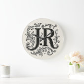 装飾付きイニシャル J.R ラージ壁時計 (ホーム)