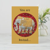 装飾付きインディアンエレファントレッド&金ゴールド 招待状 (スタンド正面)