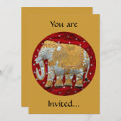装飾付きインディアンエレファントレッド&金ゴールド 招待状 (正面/裏面)