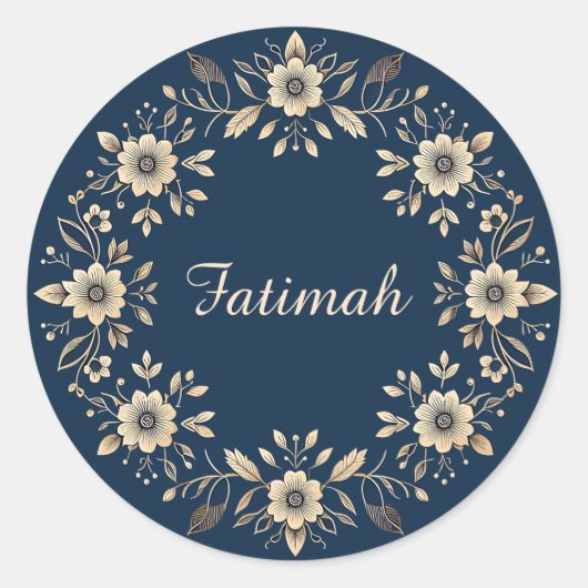 装飾伝統的フローラネイビーブルー名 ラウンドシール (正面)