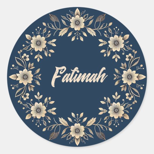 装飾伝統的フローラネイビーブルー名 ラウンドシール (正面)