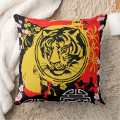 装飾伝統的中国の虎の模様の赤 クッション (ブランケット)