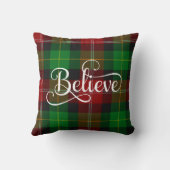 装飾信じ白文字赤グリーンタータンチェック クッション (裏面)