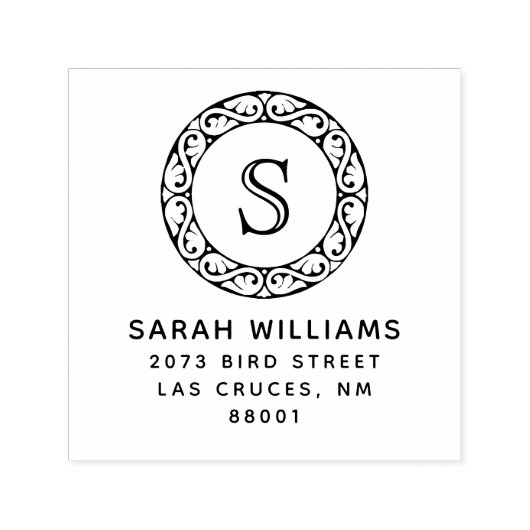 装飾円モノグラム名前をカスタムするアドレス セルフインキングスタンプ (デザイン)