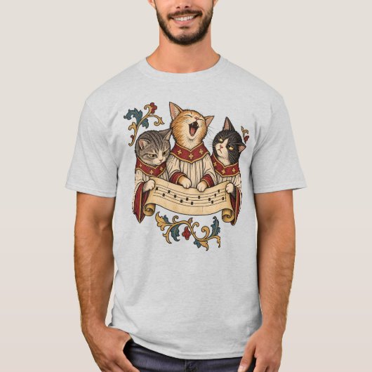 装飾写本の面白い中世の猫の合唱団 Tシャツ (正面)