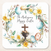 装飾卵とクロス私のフローライースター スクエアペーパーコースター (正面)