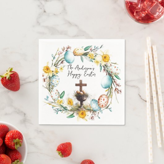 装飾卵とクロス私のフローライースター スタンダードカクテルナプキン (インサイチュ)