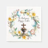 装飾卵とクロス私のフローライースター スタンダードカクテルナプキン (正面)