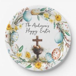 装飾卵とクロス私のフローライースター ペーパープレート