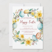 装飾卵とフローラ年ハッピーイースター 招待状 (正面)