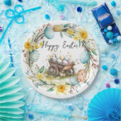 装飾卵と木製トロリーフローライースター ペーパープレート (パーティー)