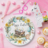 装飾卵と木製トロリーフローライースター ペーパープレート (パーティー)