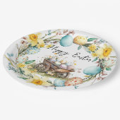 装飾卵と木製トロリーフローライースター ペーパープレート (アングル)