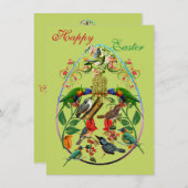 装飾卵ハッピーイースター春緑鳥 シーズンカード (正面/裏面)