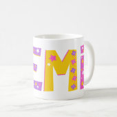 装飾名デミ花と星黄ピンク コーヒーマグカップ (正面右)