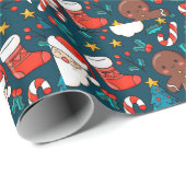 装飾品クリスマスサンタスとジンジャーブレッドマン ラッピングペーパー (ロールコーナー)