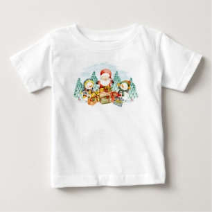 装飾品クリスマスサンタ&雪だるま付きプレゼント ベビーTシャツ