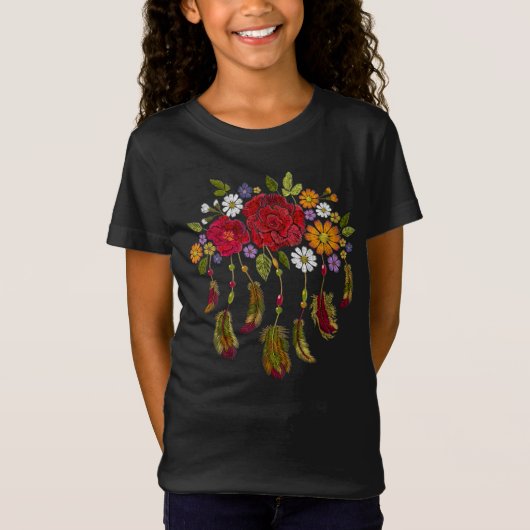 装飾品バラ&羽毛Tシャツ Tシャツ (正面)