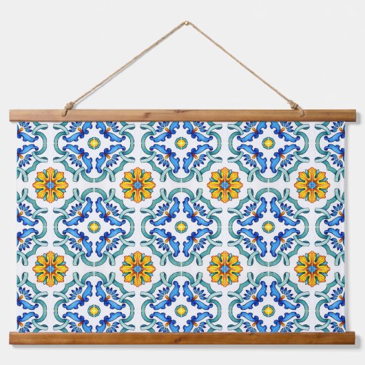 装飾地中海のタイル模様 吊り下げ型タペストリー (正面)