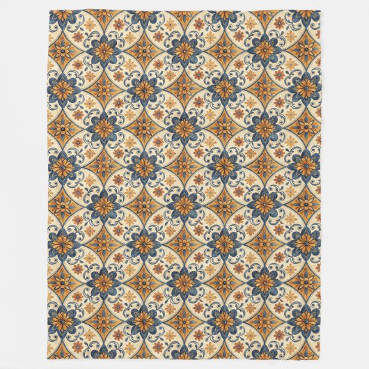 装飾地中海の航海のタイルモチーフ フリースブランケット (正面)