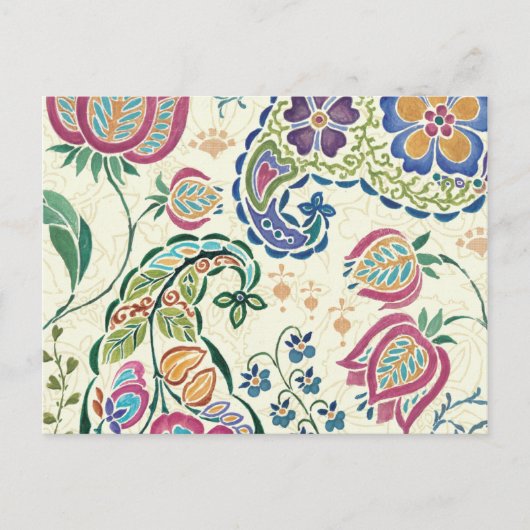 装飾孔雀とカラフル花 ポストカード (正面)