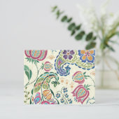 装飾孔雀とカラフル花 ポストカード (スタンド正面)