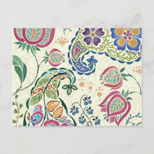 装飾孔雀とカラフル花 ポストカード