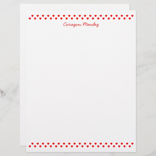 装飾小赤いハート文房具紙 (正面/裏面)