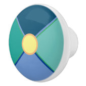 装飾幾何学的ティール（緑がかった色）グリーン、柑橘類&ブルー セラミックノブ (右)