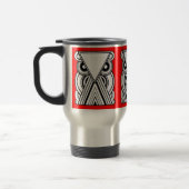 装飾抽象芸術フクロウ（黒、白、赤） トラベルマグ (左)