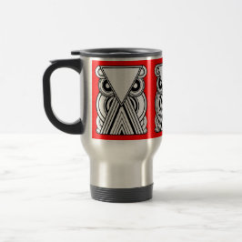 装飾抽象芸術フクロウ（黒、白、赤） トラベルマグ