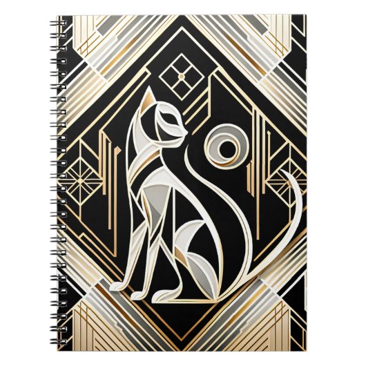 装飾抽象芸術黒猫ノート ノートブック (正面)