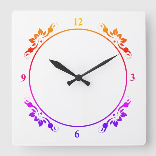 装飾数々の色とホワイトクロック顔時計 スクエア壁時計 (正面)