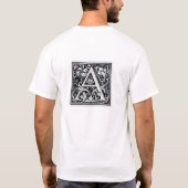 装飾文字「A」ウッドカット木版イニシャル Tシャツ (裏面)