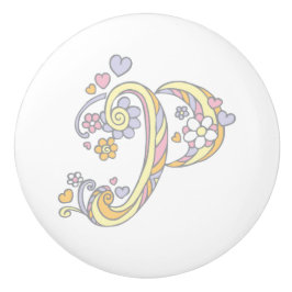 装飾文字Pモノグラムハンドルノブ セラミックノブ