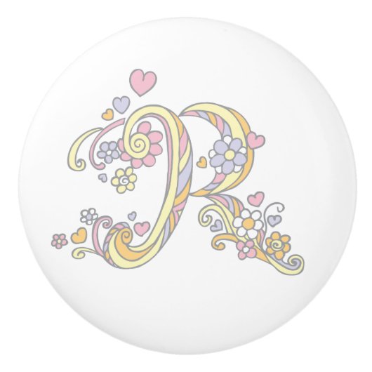 装飾文字Rハンドルモノグラムのノブ セラミックノブ (正面)