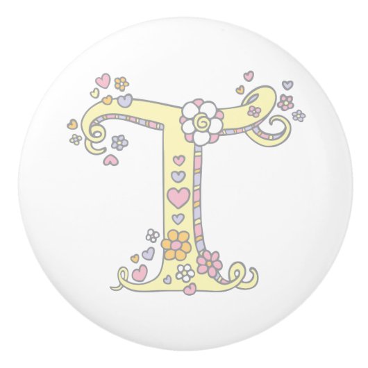 装飾文字Tモノグラムハンドルプルノブ セラミックノブ (正面)