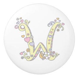 装飾文字Wハンドルモノグラムのノブ セラミックノブ