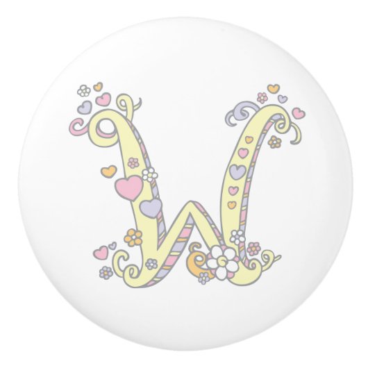 装飾文字Wハンドルモノグラムのノブ セラミックノブ (正面)