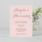 装飾書モダン赤面ピンク結婚ズ 箔招待状 (立ち正面)