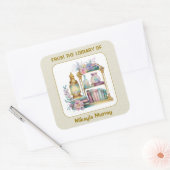 装飾本、花瓶。シェルフ蔵書票 スクエアシール (封筒)