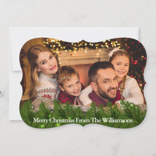 装飾松の枝のファンシークリスマスフォト シーズンカード (正面)