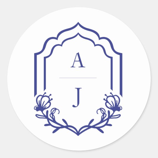 装飾枠カスタムフローラ結婚モノグラム ラウンドシール (正面)