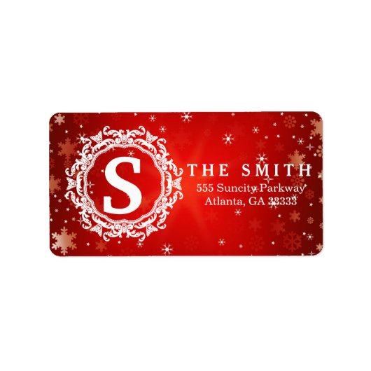 装飾枠モノグラムレッドスノーフレーククリスマス ラベル (正面)