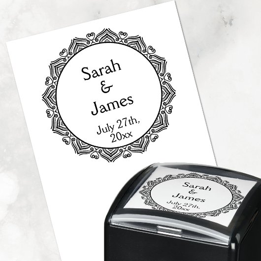 装飾枠付き丸いウェディングスタンプ セルフインキングスタンプ