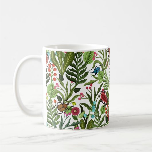 装飾植物と昆虫:シームレスなデザイン。 コーヒーマグカップ (左)