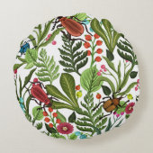 装飾植物と昆虫：シームレスなデザイン。 ラウンドクッション (裏面)