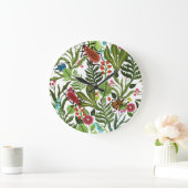 装飾植物と昆虫：シームレスなデザイン。 ラージ壁時計 (ホーム)